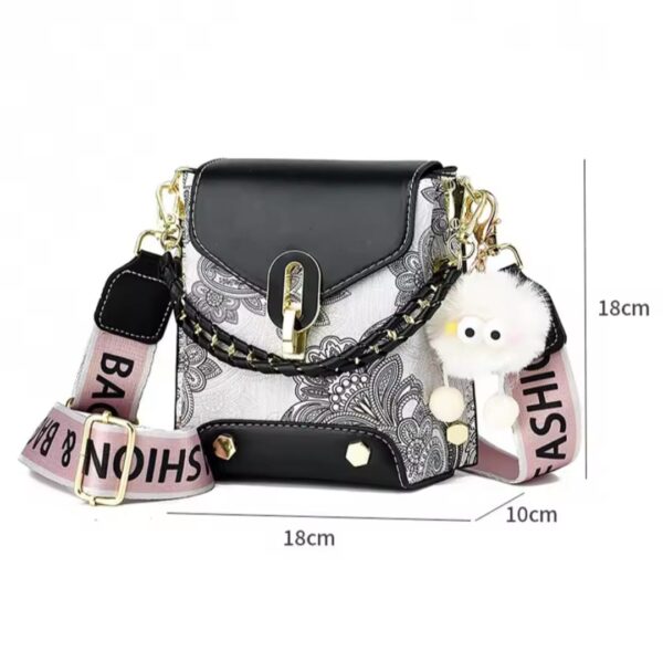 Trendy Floral Crossbody Bag with Chain Detail and Plush Charm