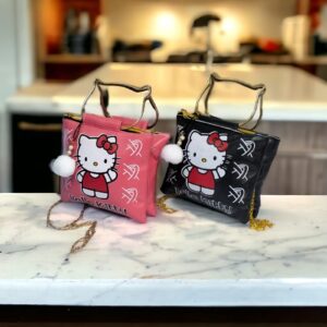 Hello Kitty Handbag with Cat-Shaped Metal Handle and Chain Strap