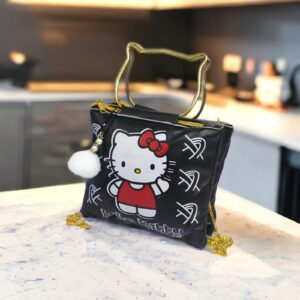 Hello Kitty Handbag with Cat-Shaped Metal Handle and Chain Strap