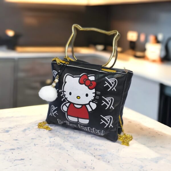 Hello Kitty Handbag with Cat-Shaped Metal Handle and Chain Strap
