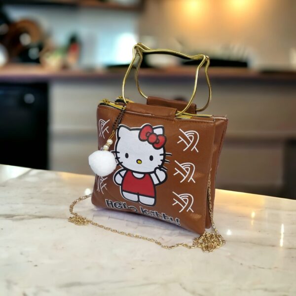 Hello Kitty Handbag with Cat-Shaped Metal Handle and Chain Strap