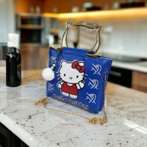 Hello Kitty Handbag with Cat-Shaped Metal Handle and Chain Strap