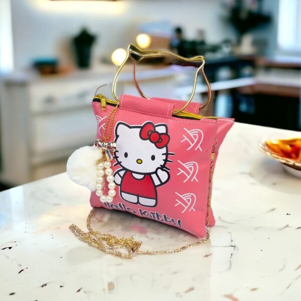 Hello Kitty Handbag with Cat-Shaped Metal Handle and Chain Strap