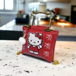 Hello Kitty Handbag with Cat-Shaped Metal Handle and Chain Strap