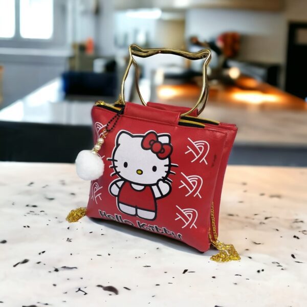 Hello Kitty Handbag with Cat-Shaped Metal Handle and Chain Strap