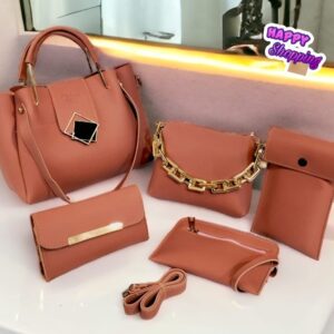 5-Piece Luxury Handbag Set with Gold Chain Accent and Modern Geometric Buckle