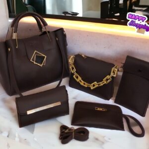 5-Piece Luxury Handbag Set with Gold Chain Accent and Modern Geometric Buckle