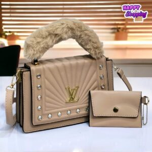 Luxurious Quilted Handbag Set with Faux Fur Handle