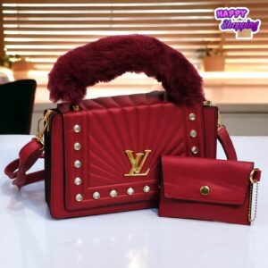 Luxurious Quilted Handbag Set with Faux Fur Handle
