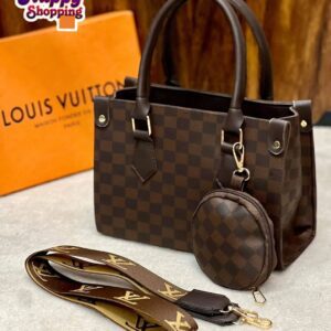 Elegant Checkered Handbag with Coin Pouch & Branded Strap