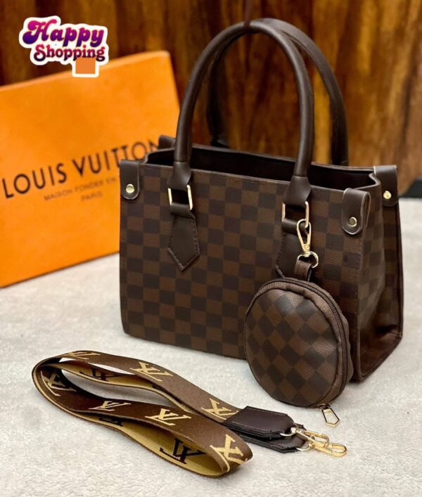 Elegant Checkered Handbag with Coin Pouch & Branded Strap