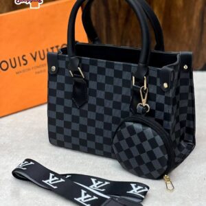 Elegant Checkered Handbag with Coin Pouch & Branded Strap