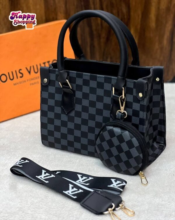 Elegant Checkered Handbag with Coin Pouch & Branded Strap