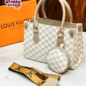 Elegant Checkered Handbag with Coin Pouch & Branded Strap