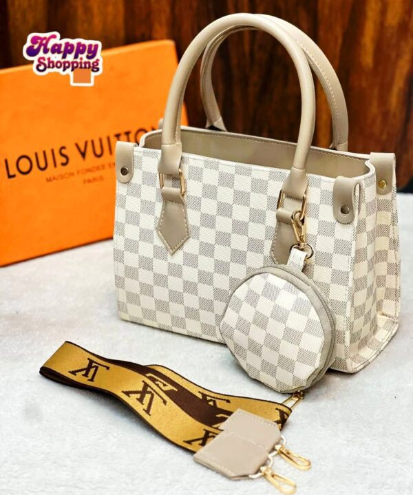 Elegant Checkered Handbag with Coin Pouch & Branded Strap