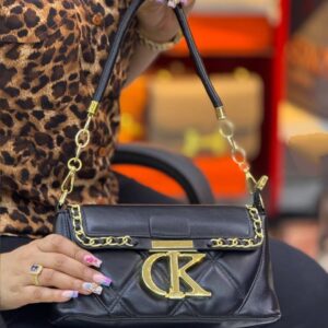 Quilted Shoulder Bag with Gold Chain Detail & Bold CK Logo