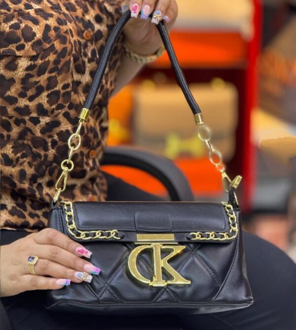 Quilted Shoulder Bag with Gold Chain Detail & Bold CK Logo