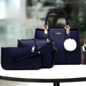 Trendy 3-Piece Dior-Inspired Handbag Set with Fluffy Keychain Charm