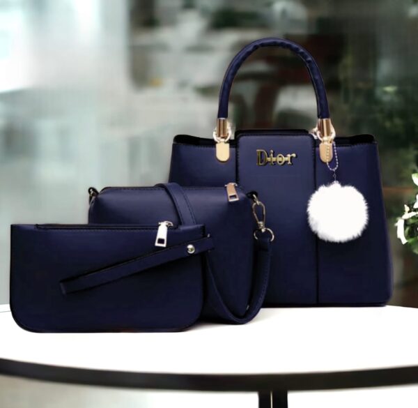 Trendy 3-Piece Dior-Inspired Handbag Set with Fluffy Keychain Charm