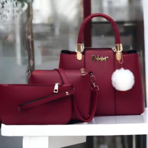 Trendy 3-Piece Dior-Inspired Handbag Set with Fluffy Keychain Charm