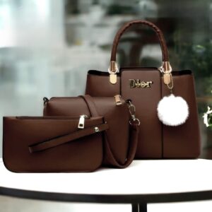 Trendy 3-Piece Dior-Inspired Handbag Set with Fluffy Keychain Charm