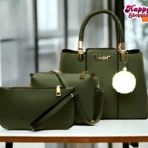 Trendy 3-Piece Dior-Inspired Handbag Set with Fluffy Keychain Charm