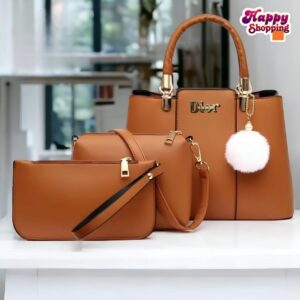 Trendy 3-Piece Dior-Inspired Handbag Set with Fluffy Keychain Charm