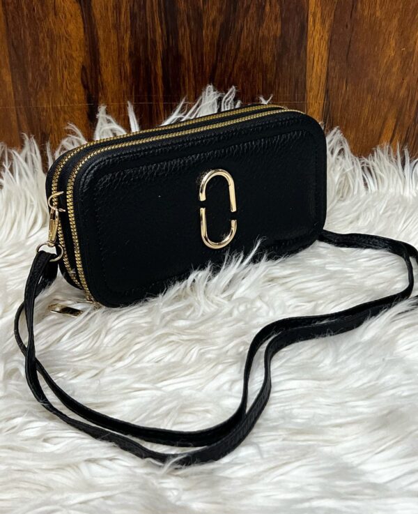 Stylish Textured Crossbody Wallet with Dual Zippers & Metallic Accent