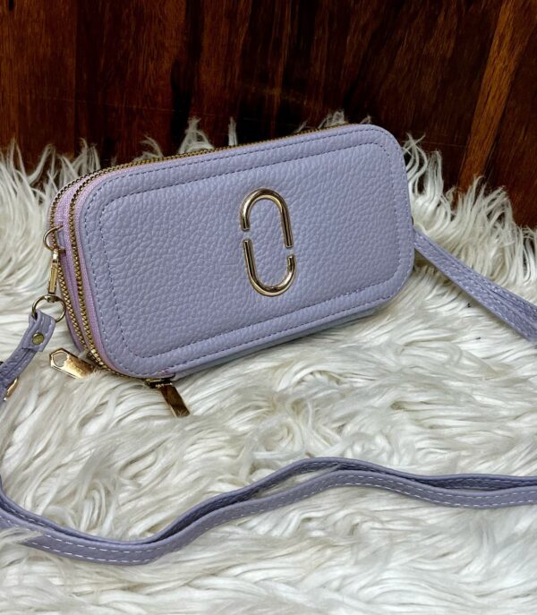 Stylish Textured Crossbody Wallet with Dual Zippers & Metallic Accent