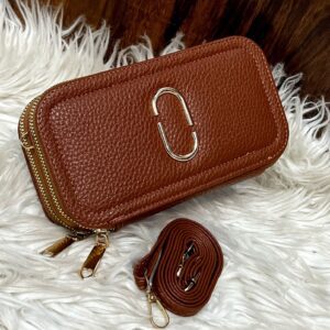 Stylish Textured Crossbody Wallet with Dual Zippers & Metallic Accent