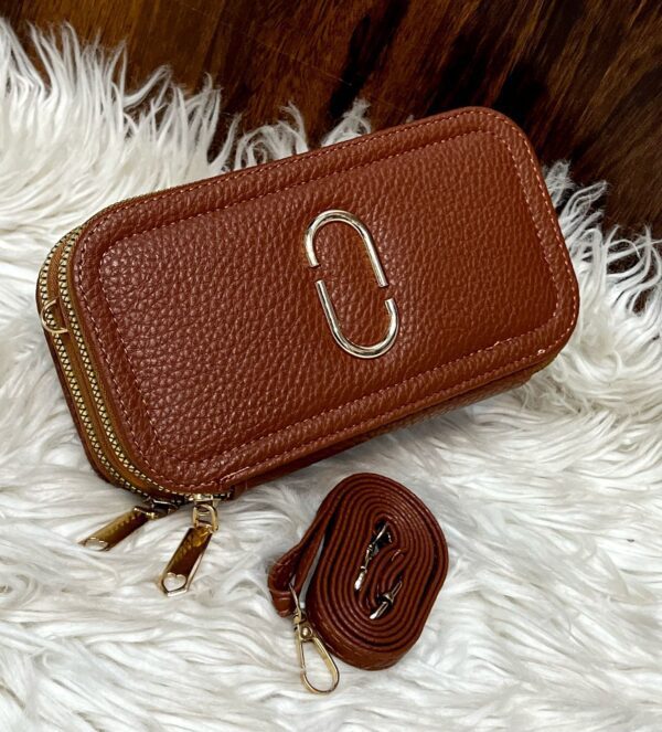 Stylish Textured Crossbody Wallet with Dual Zippers & Metallic Accent