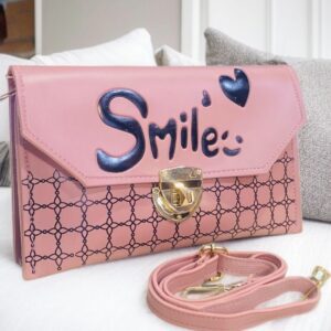 Trendy “Smile” Printed Clutch with Adjustable Strap and Gold Lock Closure