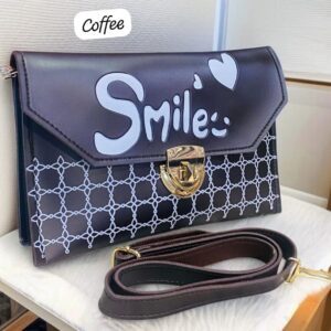 Trendy “Smile” Printed Clutch with Adjustable Strap and Gold Lock Closure