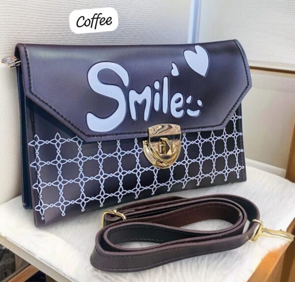 Trendy “Smile” Printed Clutch with Adjustable Strap and Gold Lock Closure