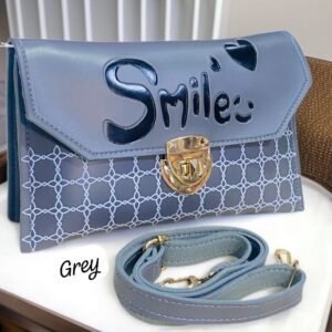 Trendy “Smile” Printed Clutch with Adjustable Strap and Gold Lock Closure