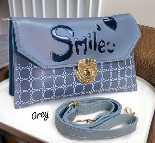 Trendy “Smile” Printed Clutch with Adjustable Strap and Gold Lock Closure