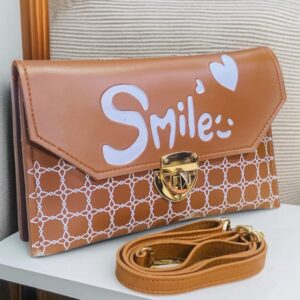 Trendy “Smile” Printed Clutch with Adjustable Strap and Gold Lock Closure