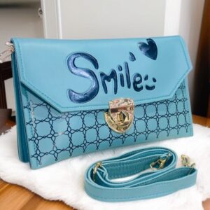 Trendy “Smile” Printed Clutch with Adjustable Strap and Gold Lock Closure