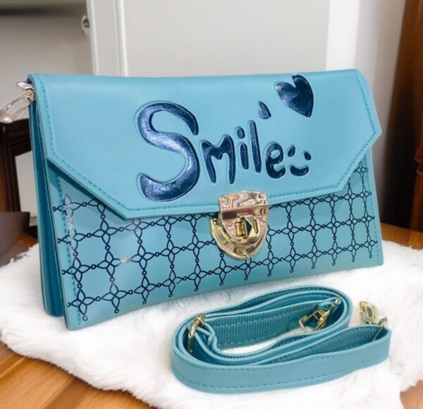 Trendy “Smile” Printed Clutch with Adjustable Strap and Gold Lock Closure