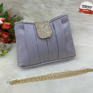 Luxury Pleated Evening Clutch with Rhinestone Flap and Gold Chain Strap