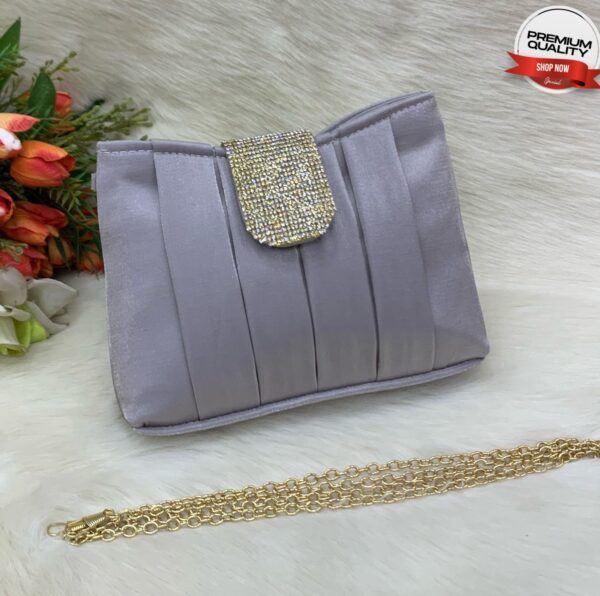 Luxury Pleated Evening Clutch with Rhinestone Flap and Gold Chain Strap