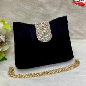 Luxury Pleated Evening Clutch with Rhinestone Flap and Gold Chain Strap