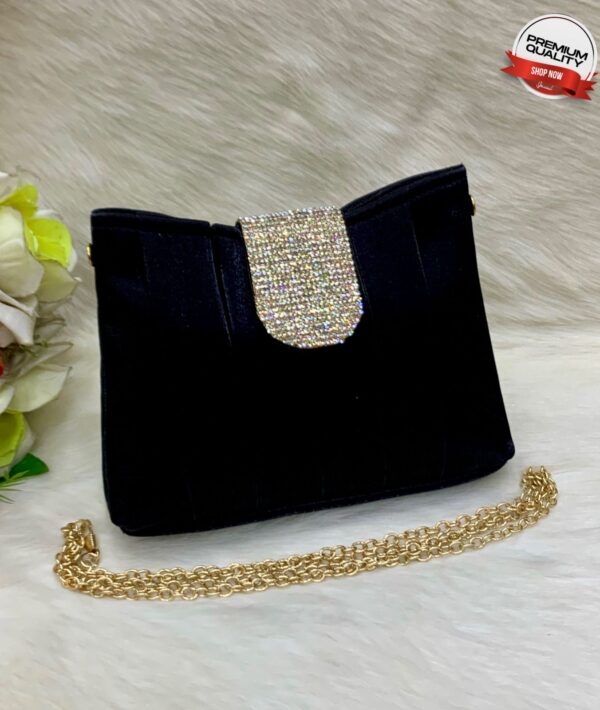 Luxury Pleated Evening Clutch with Rhinestone Flap and Gold Chain Strap