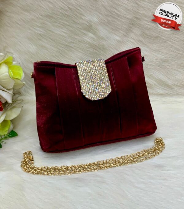 Luxury Pleated Evening Clutch with Rhinestone Flap and Gold Chain Strap