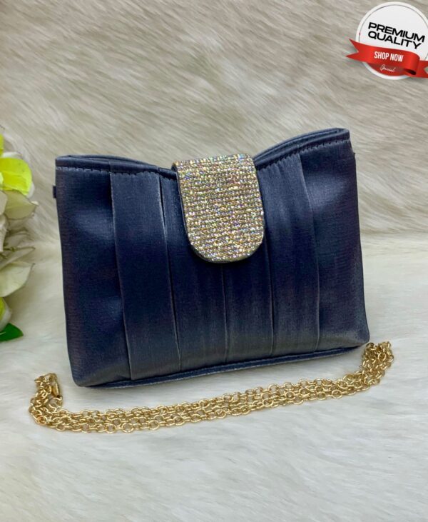 Luxury Pleated Evening Clutch with Rhinestone Flap and Gold Chain Strap