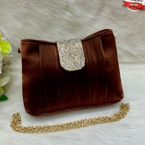 Luxury Pleated Evening Clutch with Rhinestone Flap and Gold Chain Strap