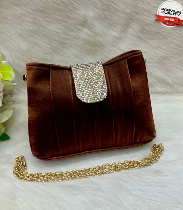 Luxury Pleated Evening Clutch with Rhinestone Flap and Gold Chain Strap