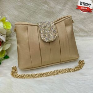Luxury Pleated Evening Clutch with Rhinestone Flap and Gold Chain Strap