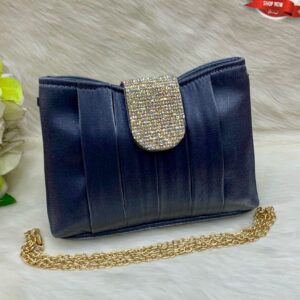 Luxury Pleated Evening Clutch with Rhinestone Flap and Gold Chain Strap