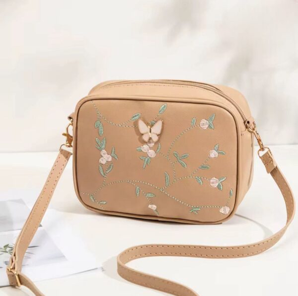 Floral Charm Crossbody Bag with Elegant Butterfly Accent